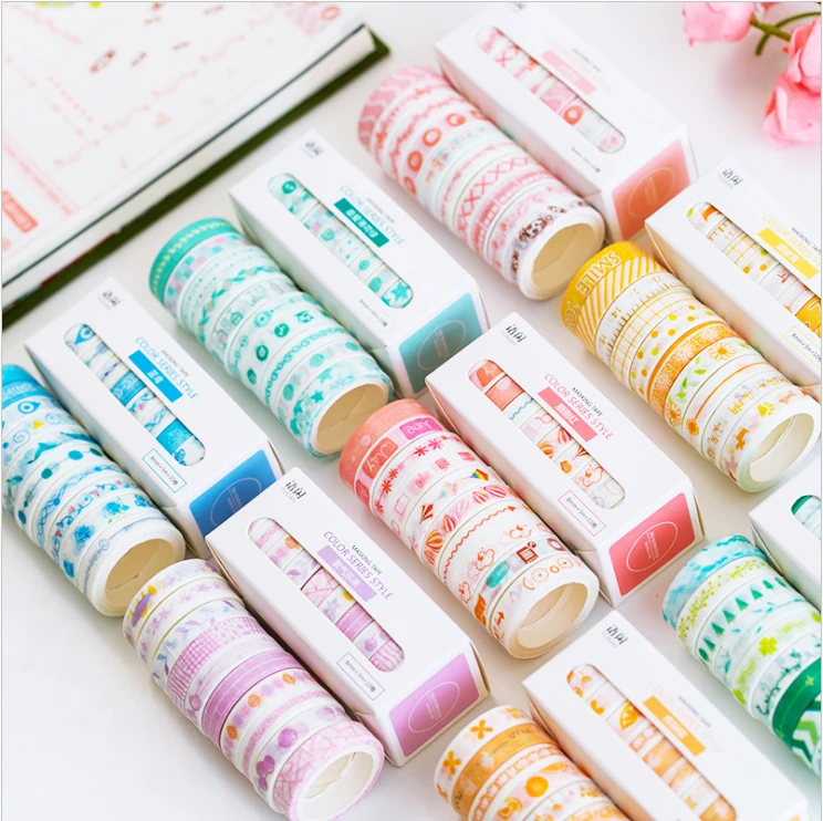 10pcs Lot Simple Basic Color Masking Washi Tape Decorative Adhesive Tape Decora Diy Scrapbooking