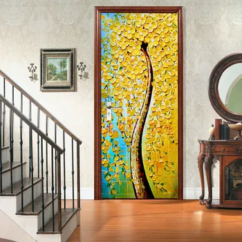 

3D Creative Autumn Tree Door Sticker DIY Mural Selfadhesive Wallpaper Removable Waterproof Poster Stickers Home Decor Decals