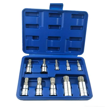 

10 Pcs Allen ead sleeve Wrench set Triple Square Spline Bit Socket Set For Tamper-Proof Lug Nuts 1/4, 3/8,1/2-Inch 4MM-18MM