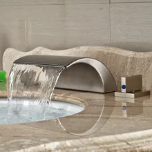Nickel Brushed Two Handles Waterfall Bathroom Basin Sink Faucet Deck Mount 3 Holes