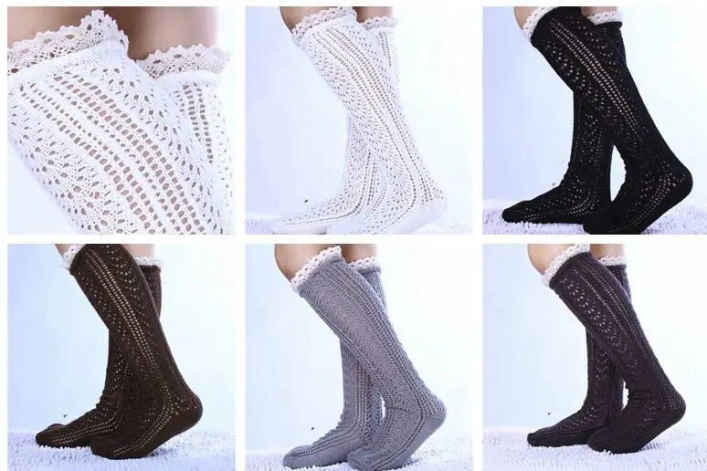 

Women Lace openwork stockings Knitted Boot Cuffs Toppers Boot Crochet booty Gaiters 15pairs/lot #3873