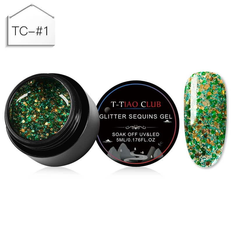 T-TIAO CLUB 5ml Holographic Glitter Sequins Nail Gel Polish Shiny Soak Off UV Gel Polish Nail Art Lacquer