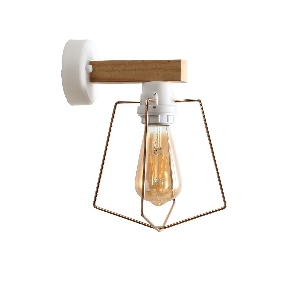

Free shipping living room study room Nordic style wooden metal designer wall lamp