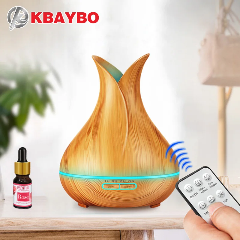 

Ultrasonic Air Humidifier 400ml Aroma Essential Oil Diffuser with Wood Grain 7 LED Lights for Office Home Remote control