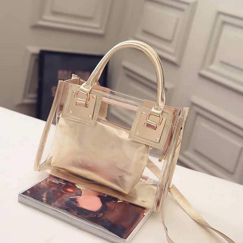 

New 2019 Clear Transparent PVC Shoulder Bag Women Candy Color Jelly Bags Purse Solid Color Handbag Large Capacity Crossbody Tote
