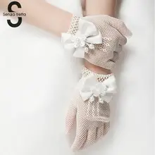 Детские кружевные сетчатые перчатки Кремового цвета, Вечерние перчатки для причастия с цветочным узором, Вечерние перчатки для девочек, аксессуары PSF3736