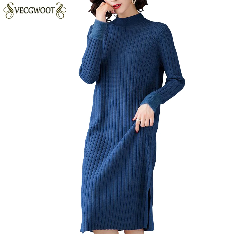 

Autumn Winter New Long Knitted Inner wear Sweater Women Large size Pullover Sweater Women Solid color Long sleeve Sweater LJ034