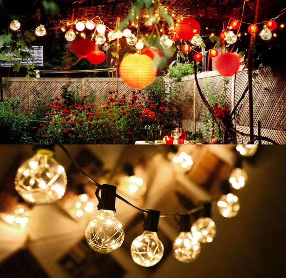 

25FT G40 Globe string lights outdoor LED patio lights 25 Clear vintage Lamps COPPER Wire for holiday garden wedding party