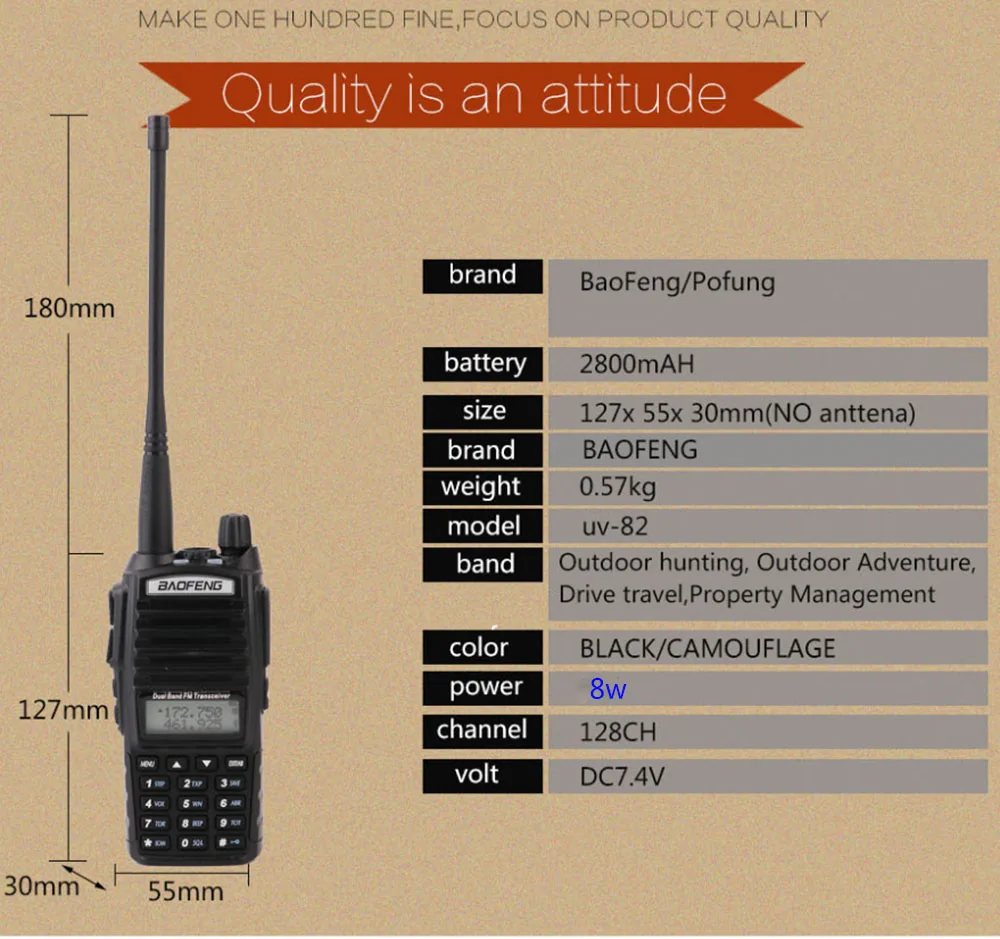 Black BaoFeng UV-82 Walkie Talkie 5W 10km 136-174MHz & 400-520MHz Two Way Radio Baofeng Ham Radio uv82 (2)