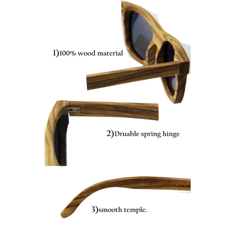 Солнечные очки из дерева зебрано для мужчин и женщин ручной работы с поляризованными линзами Солнцезащитные очки LUB118