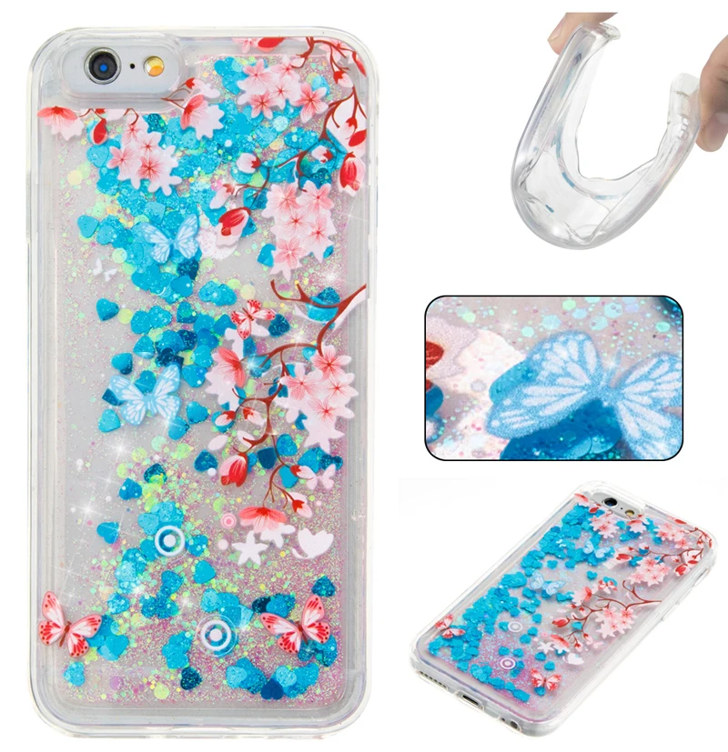 For iPhone Case 4 4S 5 5S SE 6 7 8 x Puls Cover New Glitter love Plum Flower Quicksand Skin Silicon TPU Shell |