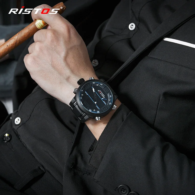 Мужские спортивные часы RISTOS из нержавеющей стали аналоговые наручные