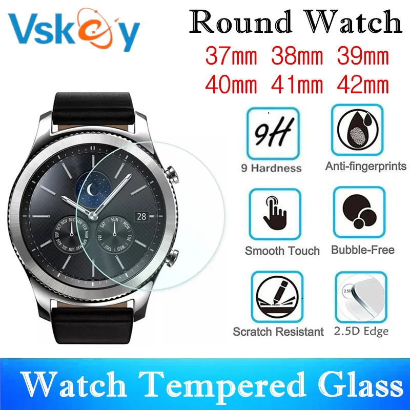 VSKEY 100PCS Universal Round Smartwatch Tempered Glass Diameter 37mm 38mm 39mm 40mm 41mm 42mm Screen Protector Protective Film