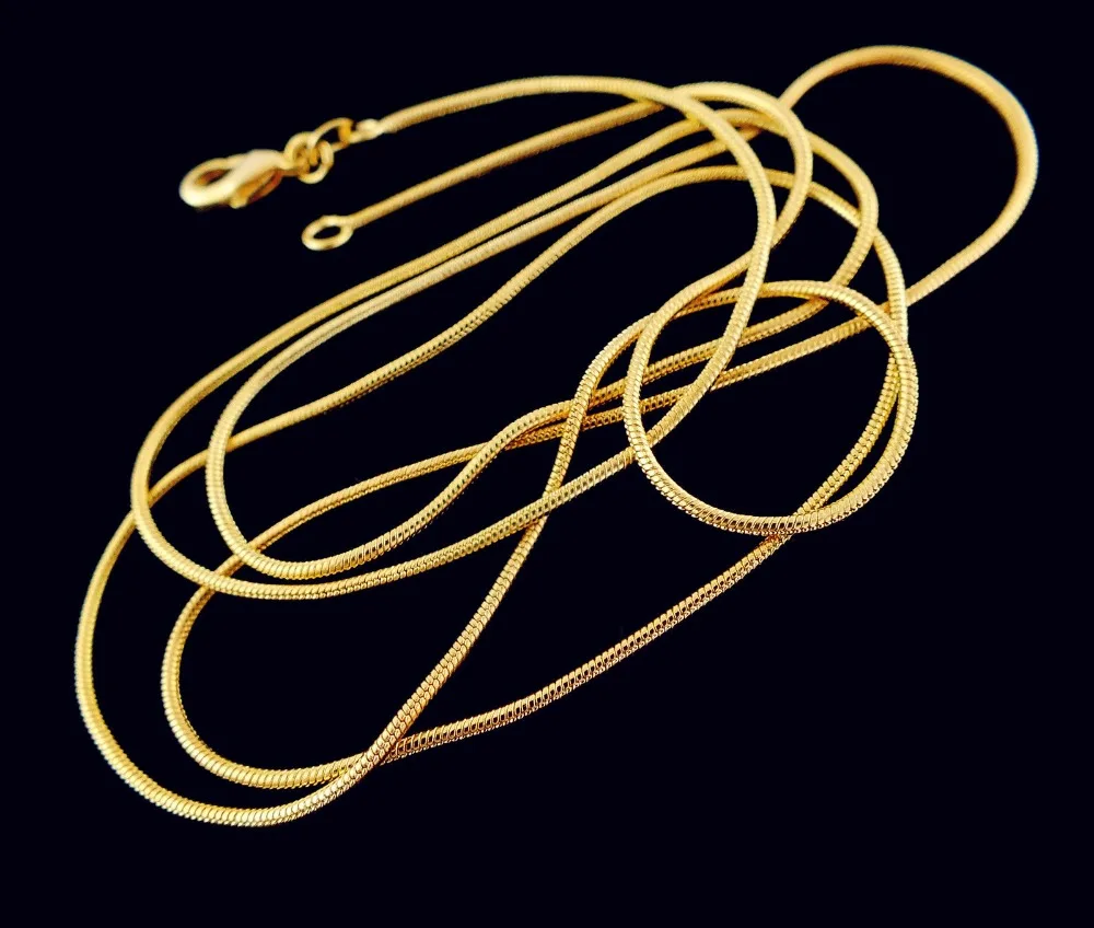 10 шт./партия,, модная цепочка на шею золотого цвета, 1,2 мм цепочка в виде змеи, ожерелье 1"-30", выберите длину