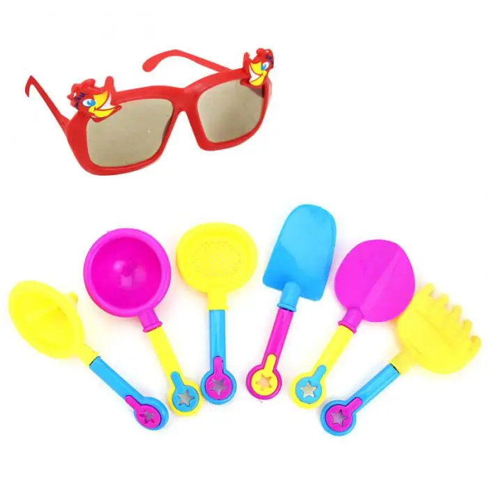 9 шт Детские пляжные игрушки замок ведро Лопата грабли водные инструменты солнцезащитные очки@ ZJF