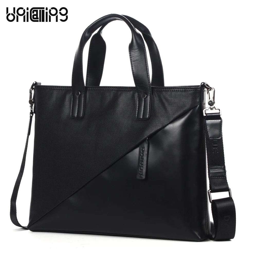 

UniCalling brand half fashion embossing full cowhide real leather men's business handbag 14" laptop handbag business man bag