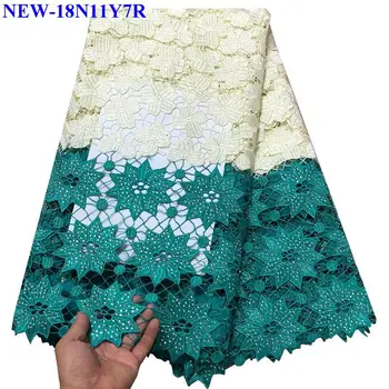 

Green High Quality Nigerian Guipure Cord Lace Fabric With Stones African French Lace Fabric Embroidered Tulle Mesh Laces MRT02