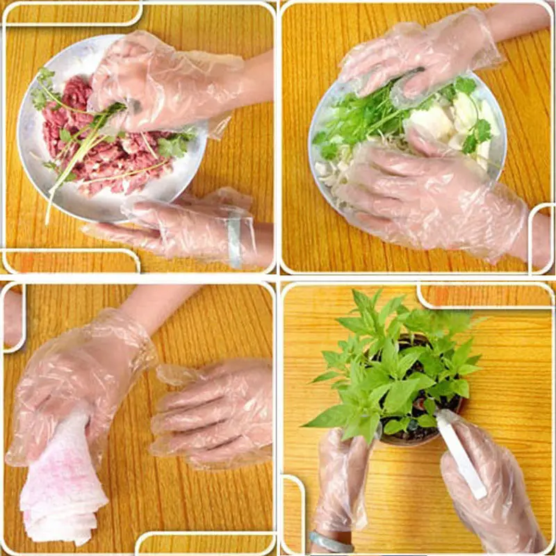 100 шт./лот одноразовые перчатки одноразовые пластиковые перчатки для ресторана и барбекю прозрачные экологически чистые PE перчатки аксессуары для кухни и сада