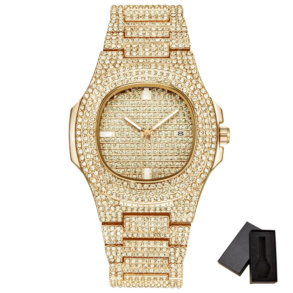 Heren Horloges Mode Diamant Automatische Datum Quartz Horloge Mannen Goud  Rvs Business Heren Horloges Topmerk Luxe Klok|Quartz Watches| - AliExpress