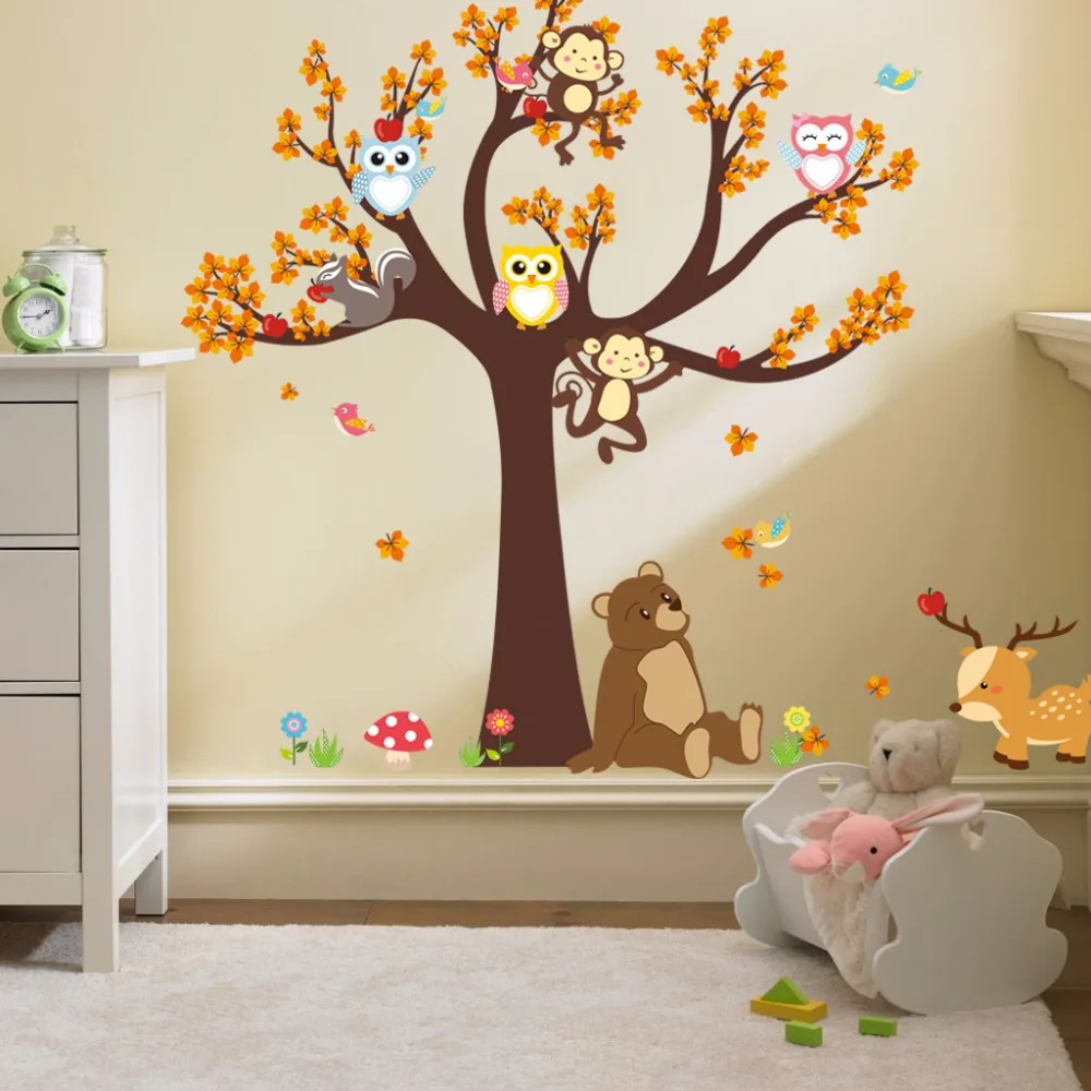 

Wall Stickers Home Decor Cartoon animal owl monkeys forest tree wall stickers children bedroom, sitting room adornment 2017 new