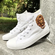 Вэнь дизайн chinoisery лев голова животного аппликация дверной молоток Высокий Верх белый черный скейтборд обувь мужские женские парусиновые кроссовки