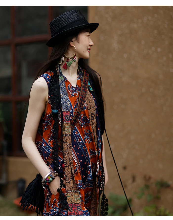 Jiqiuguer платье в этническом стиле экзотическая футболка без рукавов с принтом v-образным вырезом пуловер с принтом ретро короткий топ на бретелях для женщин G191Y006