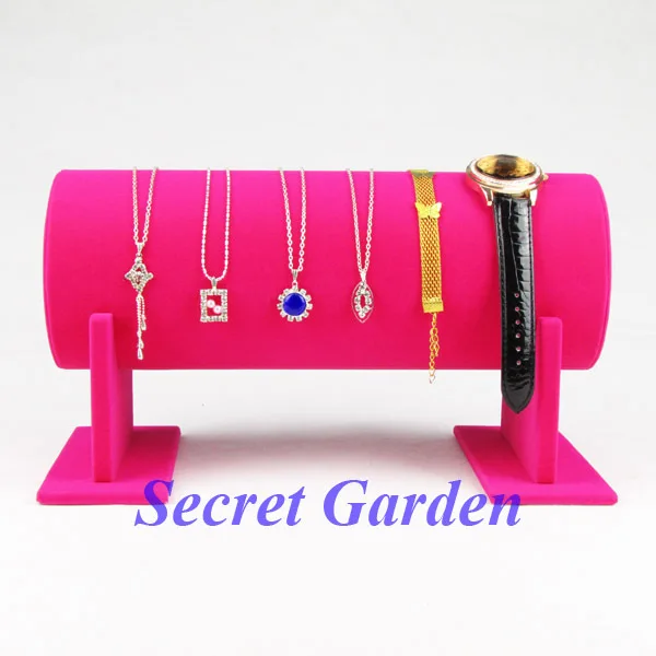 

TONVIC High Quality Pink Velvet Bracelet Watch Necklace Hair Hoop Headband Display Stand Holder T-Bar 30cm L