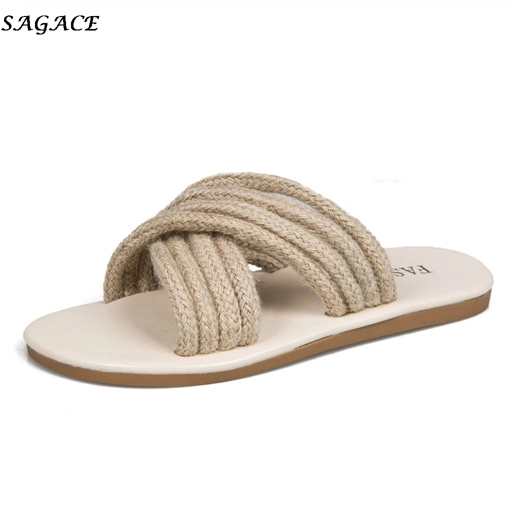 

SAGACE free shipping Slippers Women Rope Band Flat Sandals Cross Band Beach Slippers summer Roman Fisherman Sandals Shoes woman