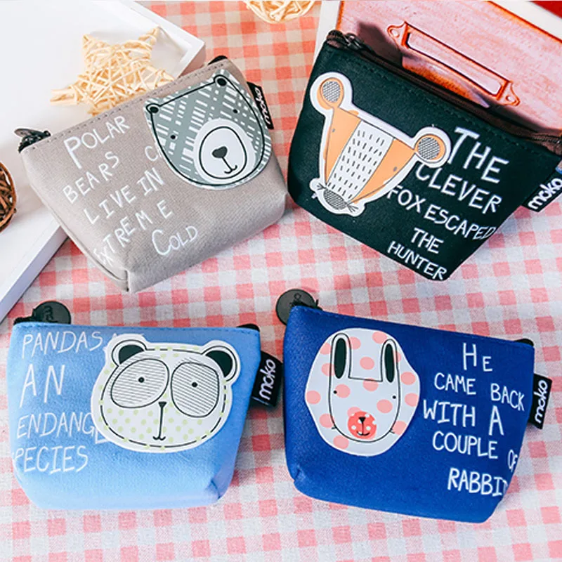 

Zoo Canvas Zipper Pouch Card Holders Kawaii Wallet Portable Change Purse Multi-pattern Kids Purse Creative Women Coin Purse