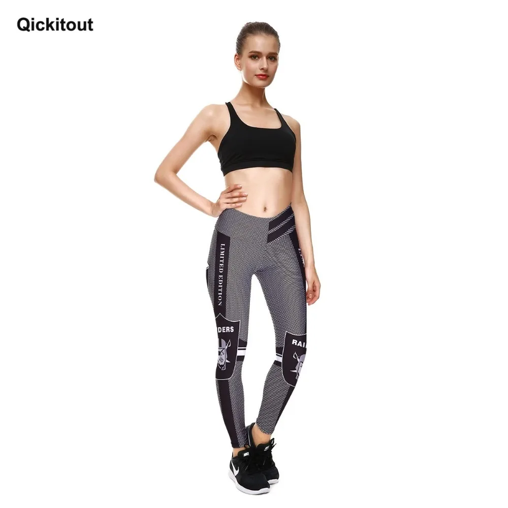 Qickitout новые модные леггинсы для женщин с надписями Raiders мужские с принтом в полоску лоскутные брюки для тренировок тонкие леггинсы для фитнеса
