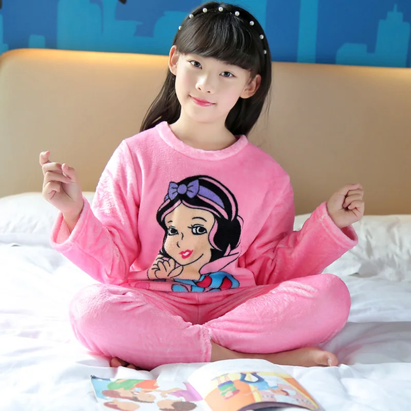 

2018 New Style Children Cartoon Snow White Flannel Pajamas Suit Boys/Girls Warm Home Sleepwear Set Winter/Fall Clothes For Child