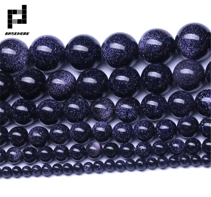 

1strip Blue Sand Natural Stone Beads 4/6/8/10/12/14mm Round Crystal Quartz Loose Beads DIY Bead Bracelet Necklace Craft Jewelry