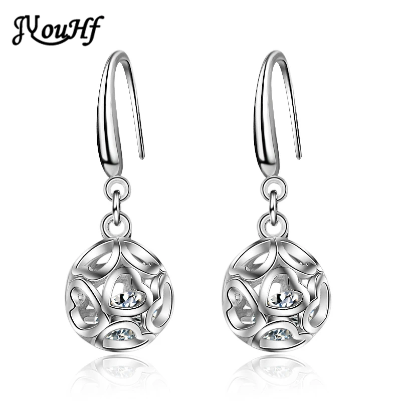

JYouHF Heart Hollow Ball Earrings for Women Female Jewellery Korean Style Super Shiny Cubic Zircon Drop Earrings Party Wholesale