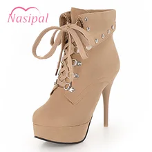 Nasipal Mulheres Botas Ankle Boots de Inverno para As Mulheres Sexy Botas de Plataforma de Salto Alto Stilettos Botas Mujer Feminina Tamanho Grande 48
