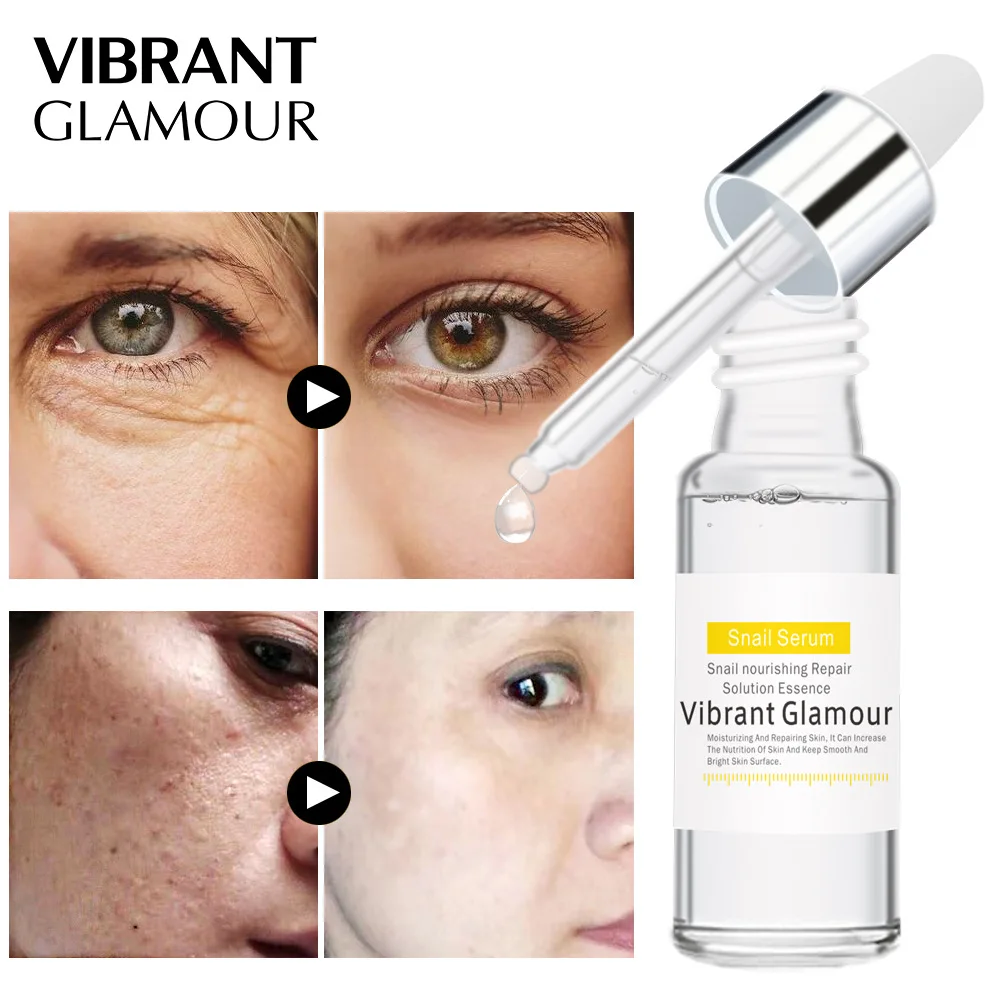

VIBRANT GLAMOUR Snail Face Serum 100% Plant Extract Hyaluronic Acid Liquid Whitening Blemish Essence Mosturizing Anti-acne Serum