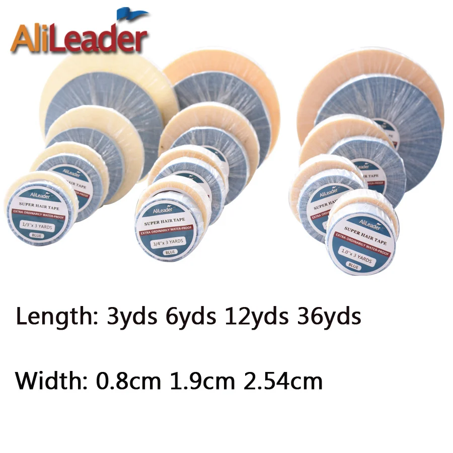 White & Blue Color 1 Roll 32Yard X0.8Cm Strong Double Tape Sticker For Skin Weft/Pu Hair Extensions/Lace Wigs Adhesive Glue Hair