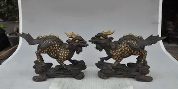 

wedding decoration China Bronze gilt Guardian Dragon Beast Kylin Qilin Kilin Unicorn Chi-Lin Statue