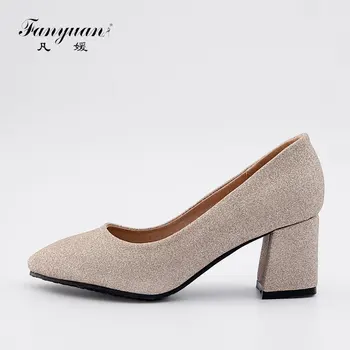 

Fanyuan Fashion Sequined Cloth Shallow Pumps Concise Solid Pointed Toe Casual shoes women shoes Spring Slip-On high Heels