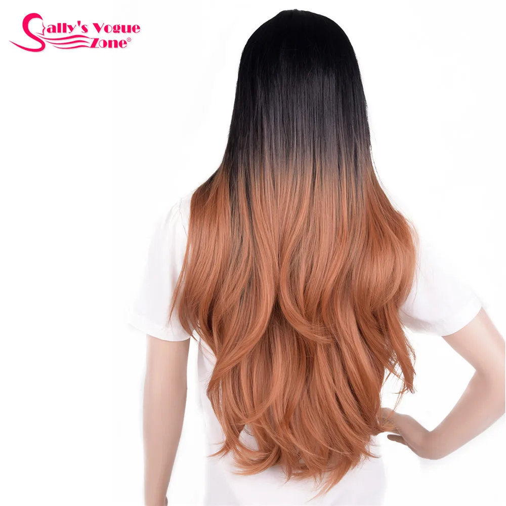 Sallyhair Ombre черный серебристый серый цвет длинные прямые парики 24 дюймов термостойкие для женщин волосы синтетические парики - Цвет: Естественный цвет