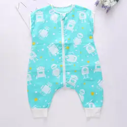 Летняя Детская Пижама с сумкой для сна детская двухслойная Хлопковая пижама с короткими рукавами, с раздельными носками, с