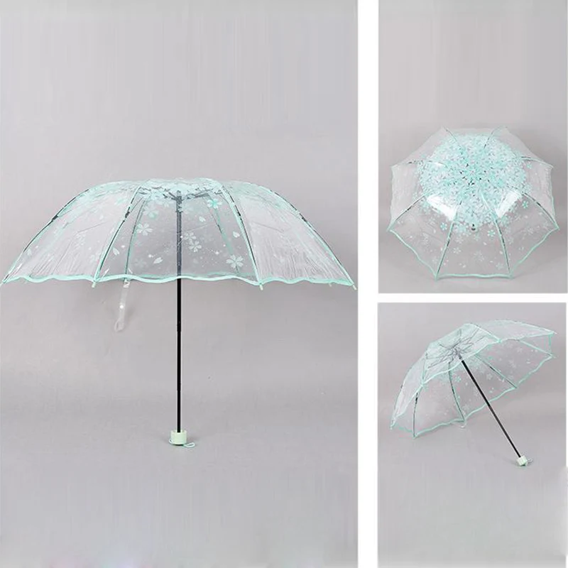 Полуавтоматические Прозрачные зонтики для защиты от ветра и дождя складной Романтический Зонт с цветком Сакуры и вишни FAS