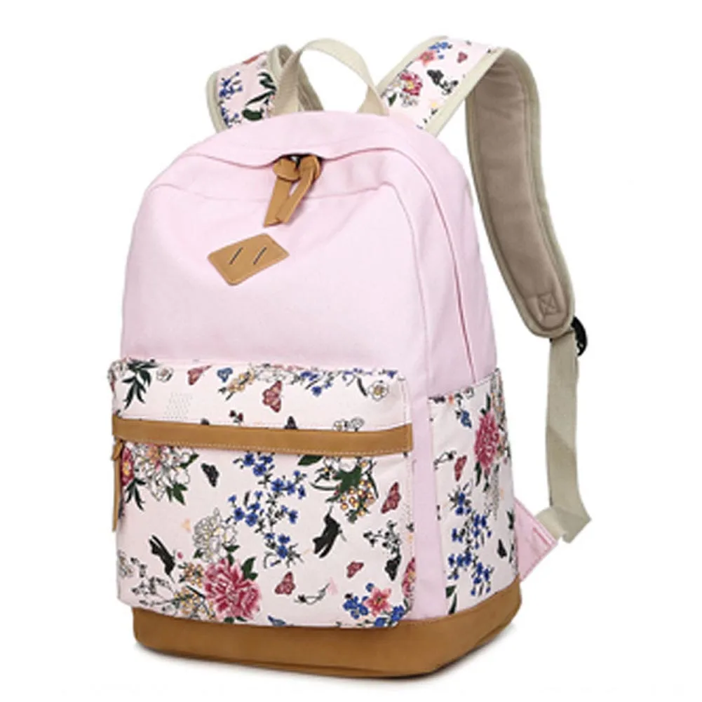 

Casual Bookbags Canvas Printing Backpack Sets Cute Floral Mosaic Wind Backpacks For Teenage Girls Shoulder Bag