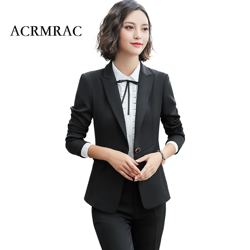 ACRMRAC Women suits Slim Solid color jacket Pants 2 piece