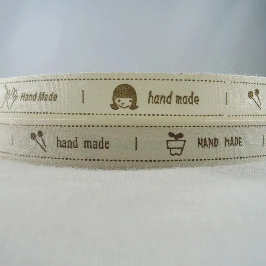

NEW 5/8" 15mm Printed "Hand made" Cotton Ribbon DIY Sewing & Packing Accessories label Cloth Fabric Ribbons 5yards/lot XM-76A