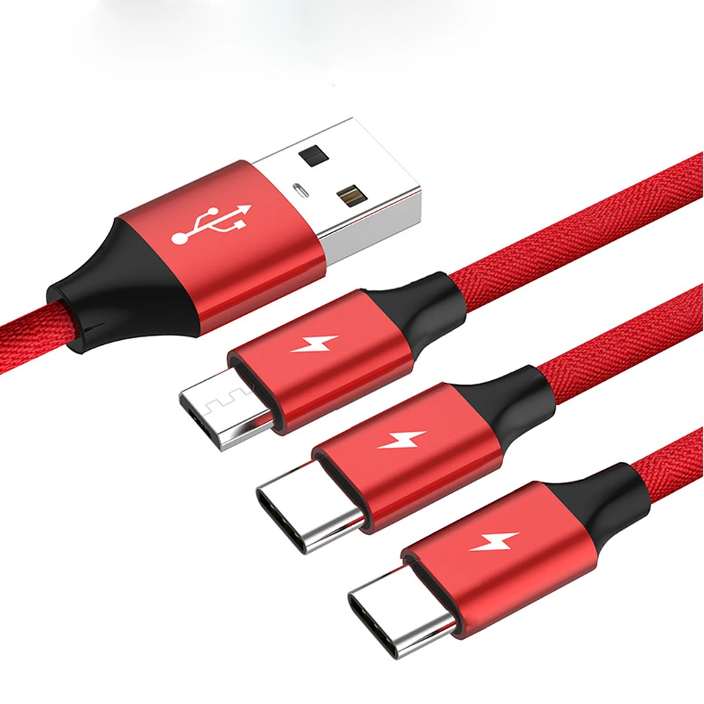 

100 pcs 3 in 1 USB Cable for Mobile Phone Micro USB Type C Charger Cable for iPh Micro USB Charger Cord Fast Charging Cables