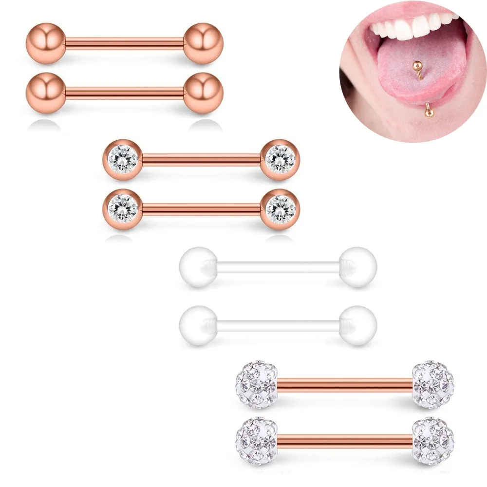 

Sexy Barbell Tongue Piercing Balls Surgical Steel Industrial Piercing Tongue Ring Nipple Rings 8 pcs/lot Silver Black Rose Gold