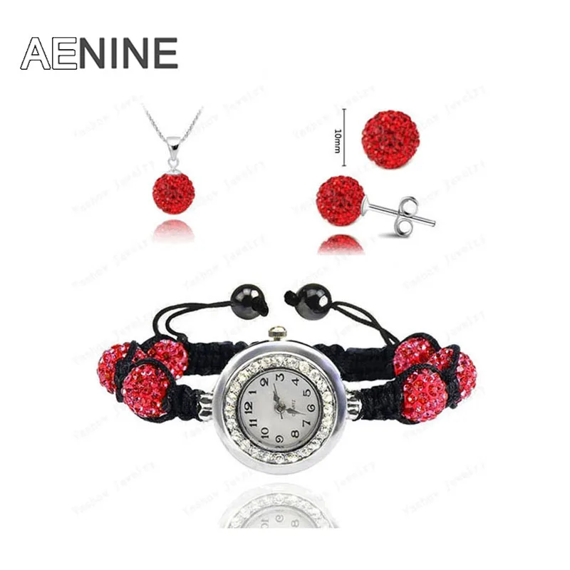 AENINE комплекты с часами ожерелье+ браслет+ серьги ювелирные изделия с кристаллами комплекты с часами 10 мм микро проложенный диско бусины наборы ювелирных изделий с кристаллами SHSE11