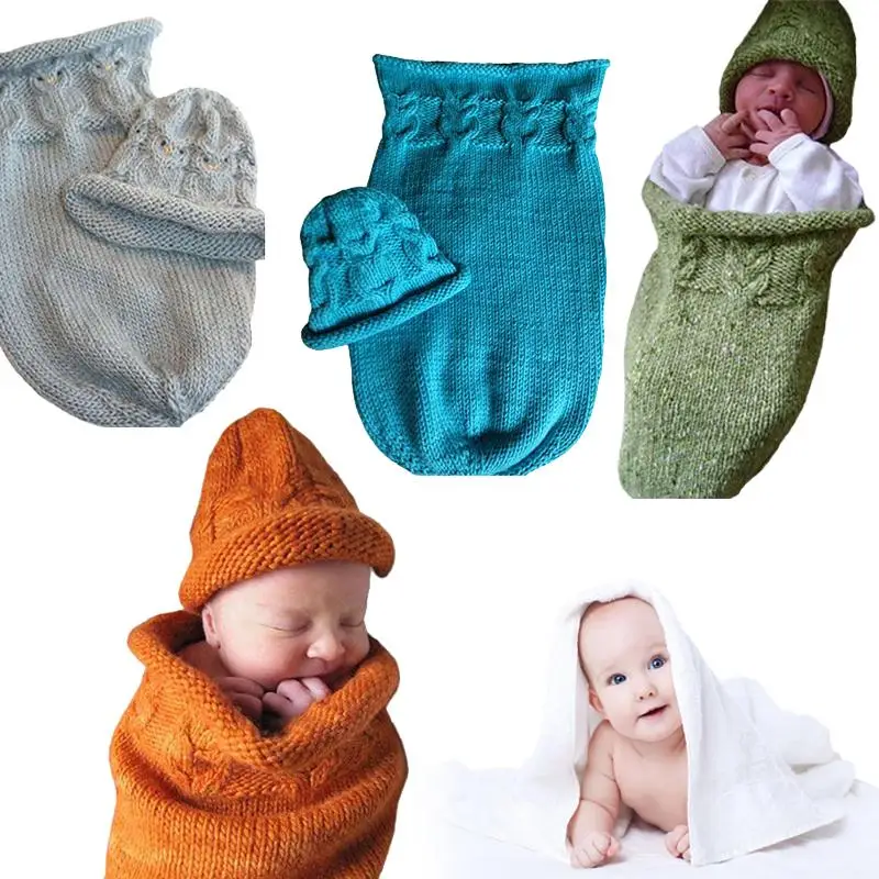 Newborn Baby Cute Knitted Sleeping Bag Sleepwear Hooded Baby Sleeping