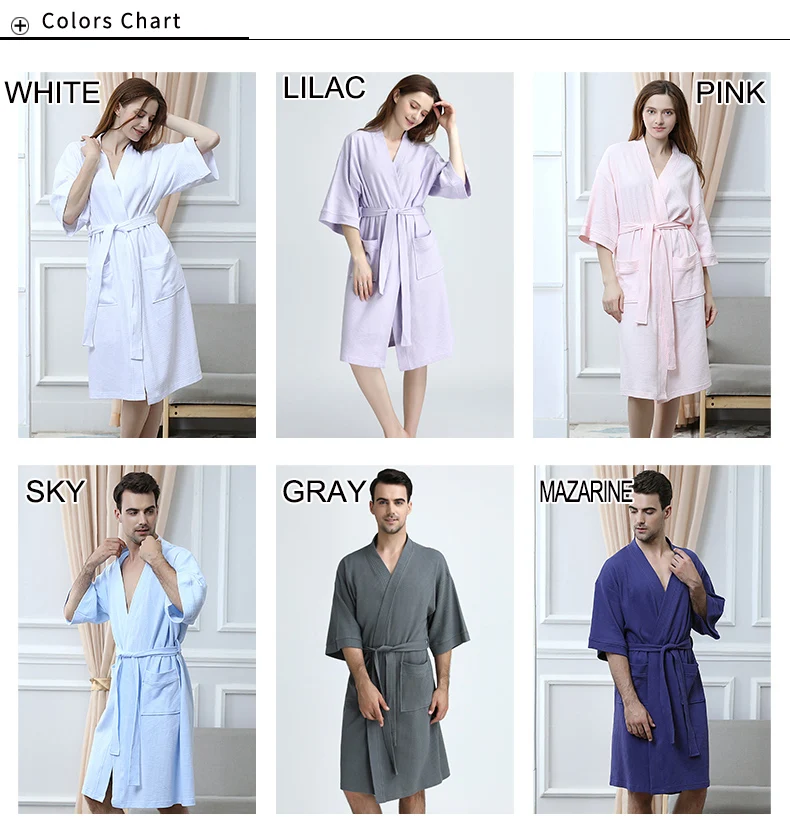 Мужские хлопок размера плюс водопоглощающее вафельное кимоно Банный халат летнее полотенце халат женский мужской до колена Халат