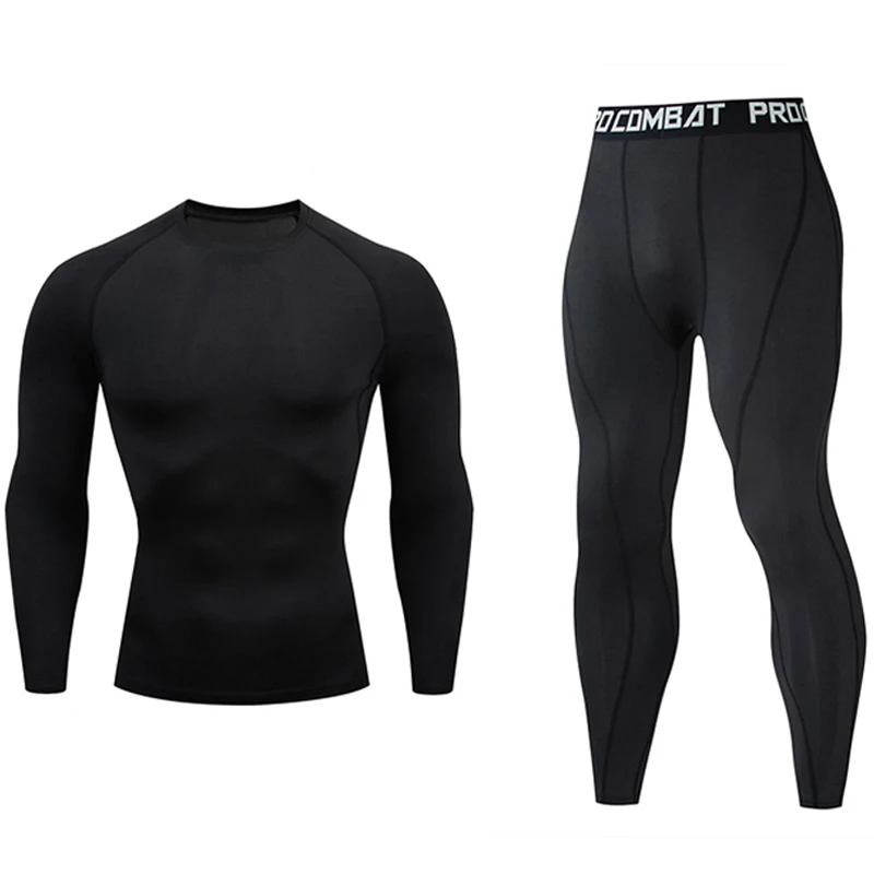 

Men's Sports suit Rashguard male kit MMA Compression Clothing Male long sleeves T shirt+Leggings 2 piece Tracksuit Men Brand 4XL